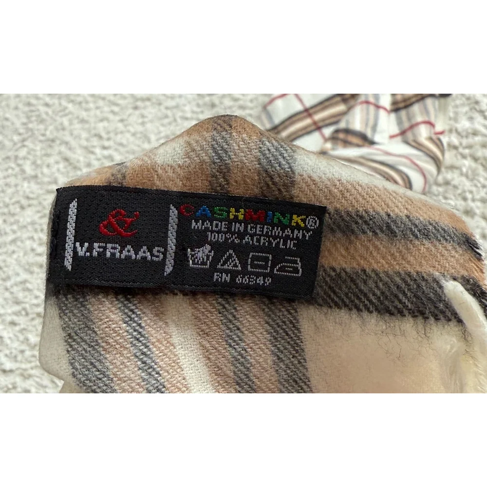Unisex V. Fraas Scarf One Size White Beige Plaid